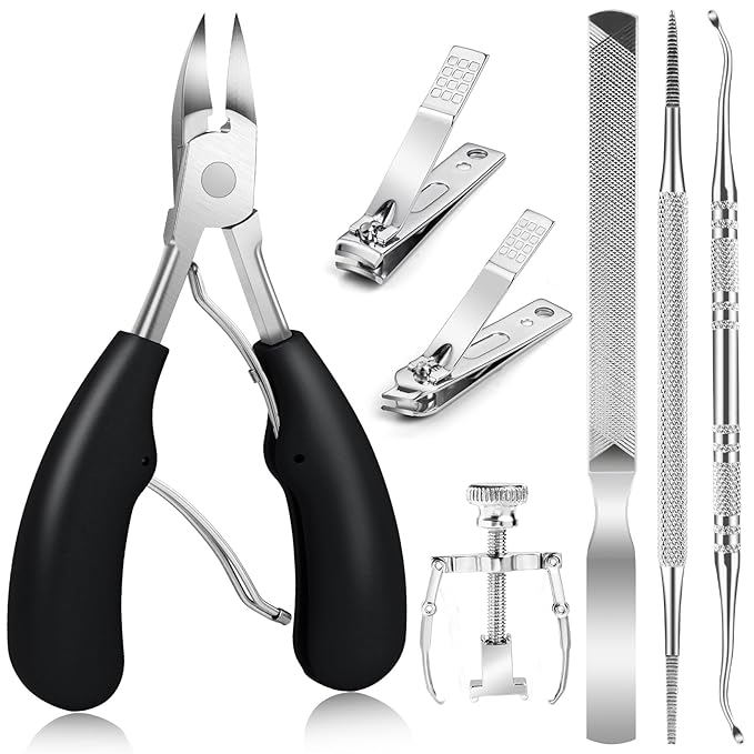 JTIEO Ingrown Toenail Tool 7PCS Upgraded Toenail Clippers Ingrown Toenail Treatment Pedicure Tools Professional Tool Set for Ingrown & Thick Nail Stainless Steel Ingrown Toenail Removal Kit