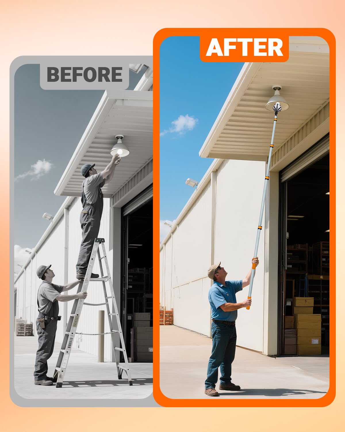 Lupar Light Bulb Changer Pole Kit 3 FT to 20 FT Telescoping Extension Pole with 2 Baskets and Suction Cup for High Ceilings and Recessed Lights Lightbulb Tool Removal Changing