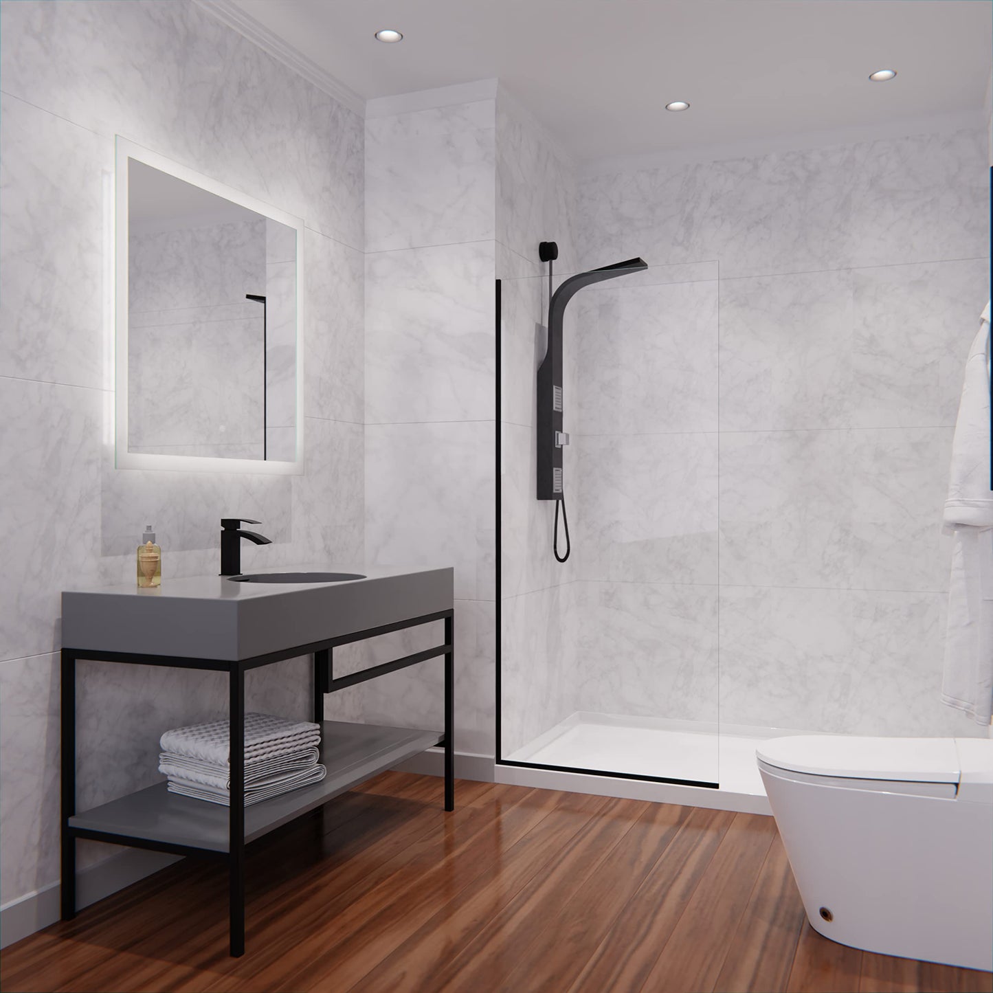 ANZZI Frameless Fixed Shower Door 34 in. x 74 in. Matte Black Clear Tempered Glass Panel with Tsunami Guard Coating, Reversible Screen Design, Hardware Included, ANSI Certified | SD-AZFL06001MB