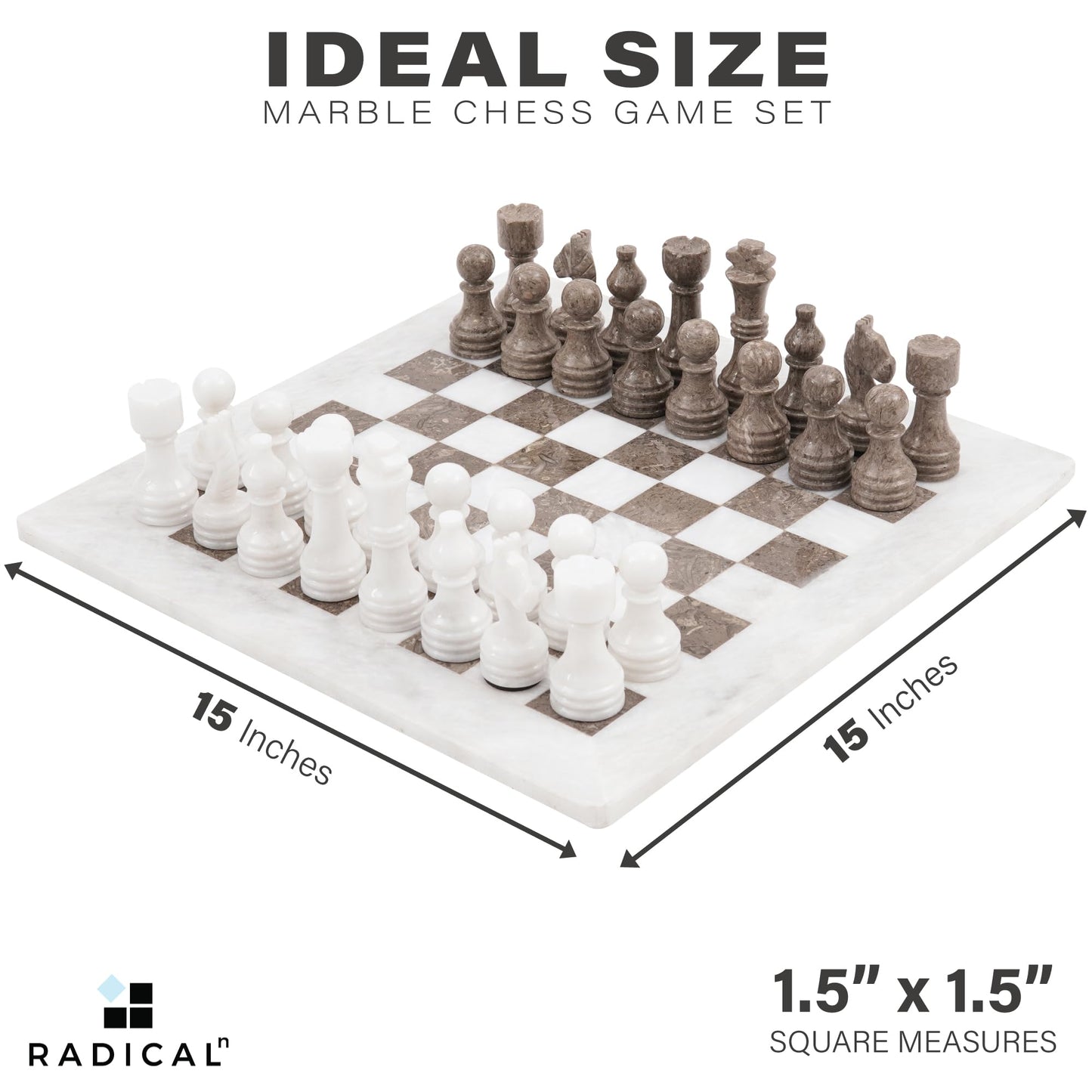 Radicaln Marble Chess Set 15" Inches Handmade White and Grey Oceanic Classic Board Games for Adults, Luxury Marble Chess Board & Chess Pieces