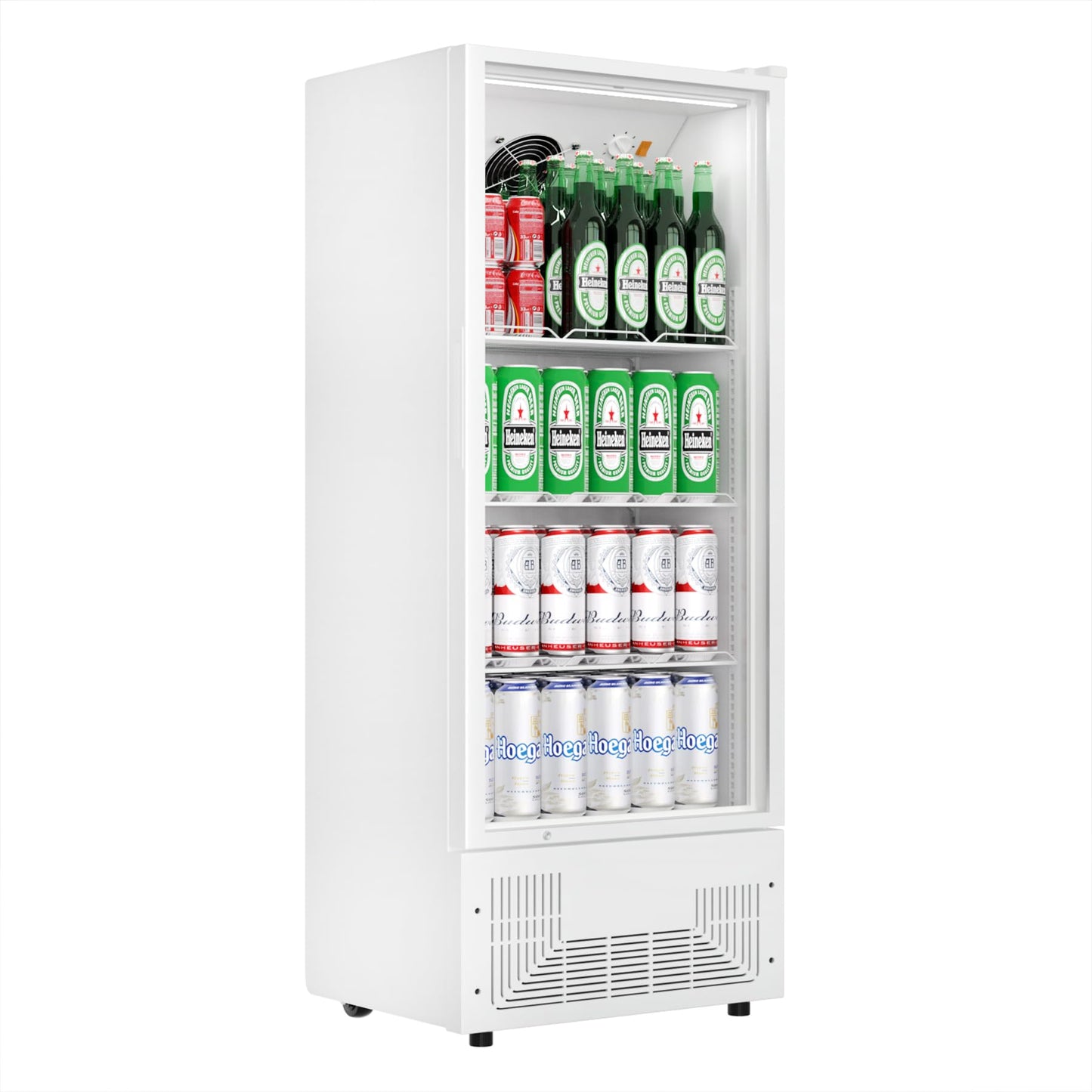 BINGERMA 6.5 Cu.Ft Commercial Beverage Refrigerator Glass Door Upright Drink Cooler Display Fridge with Adjustable Shelves and LED Light for Restaurant Bar Store Office White