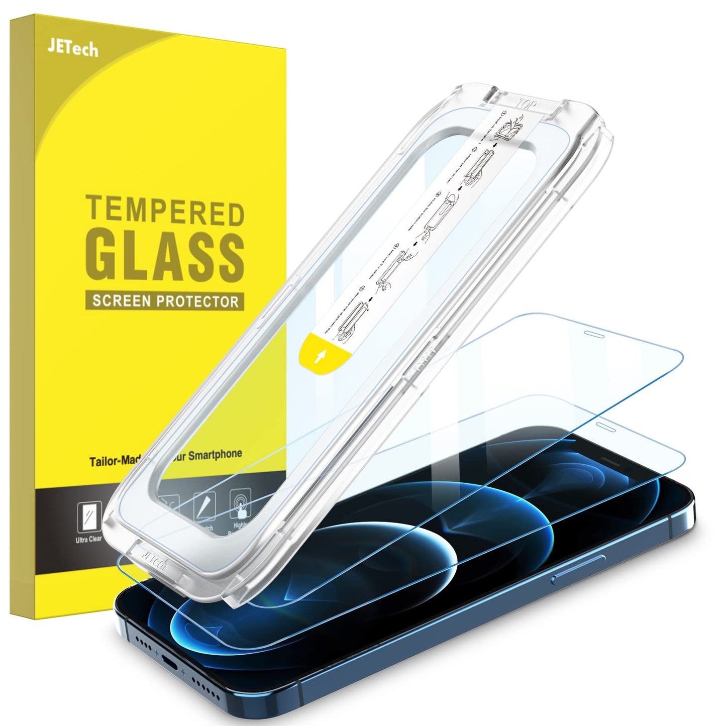 Jetech One Touch Install Screen Protector For Iphone 12 Pro Max 6.7-Inch, Full Coverage Tempered Glass Film, Auto Alignment Tool