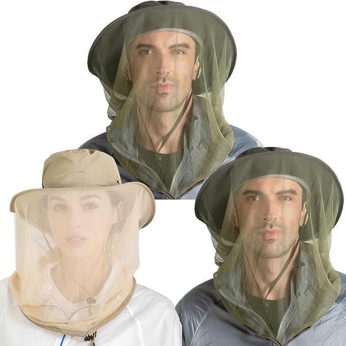 Peicees 3Pcs Head Net Hats for Men Women Adventure Fishing Hat Safari Hat for Hunting Camping Hiking, Army Green and Army ...