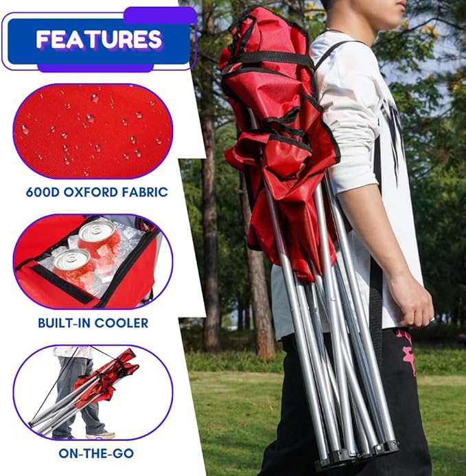 EZONE 4-Pack Camping Chairs with Built-in Ice Cooler, Portable Chair, Storage Pocket, Cup Holder, and Carry Bag Perfect for Camping, Tailgating, Fishing, Beach, and Lawn (4, Red)
