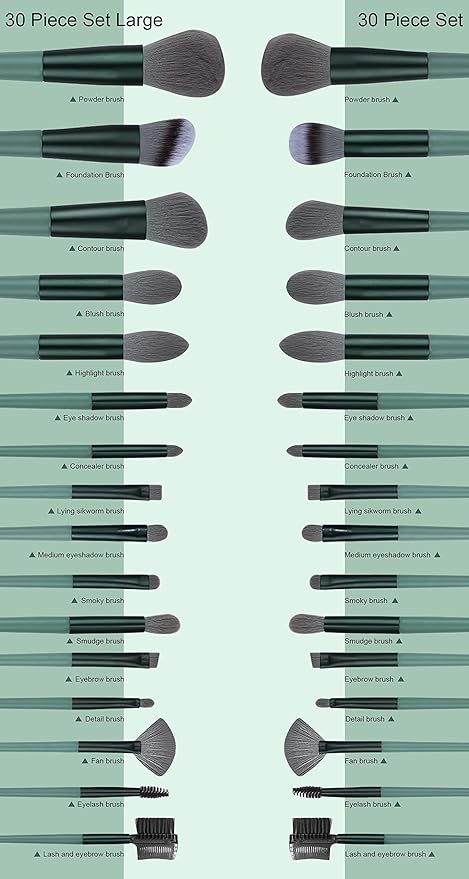 Makeup Brushes 30 Pcs Makeup Kit,Foundation Brush Eyeshadow Brush Make up Brushes Set (Green, 30 Piece Set Large)