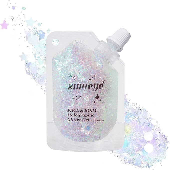 Holographic Face Glitter Gel Body Shimmer Makeup for for Hair, Face, Clavicle, Arm, Nail, Eyeshadow, Long Lasting Waterpro...