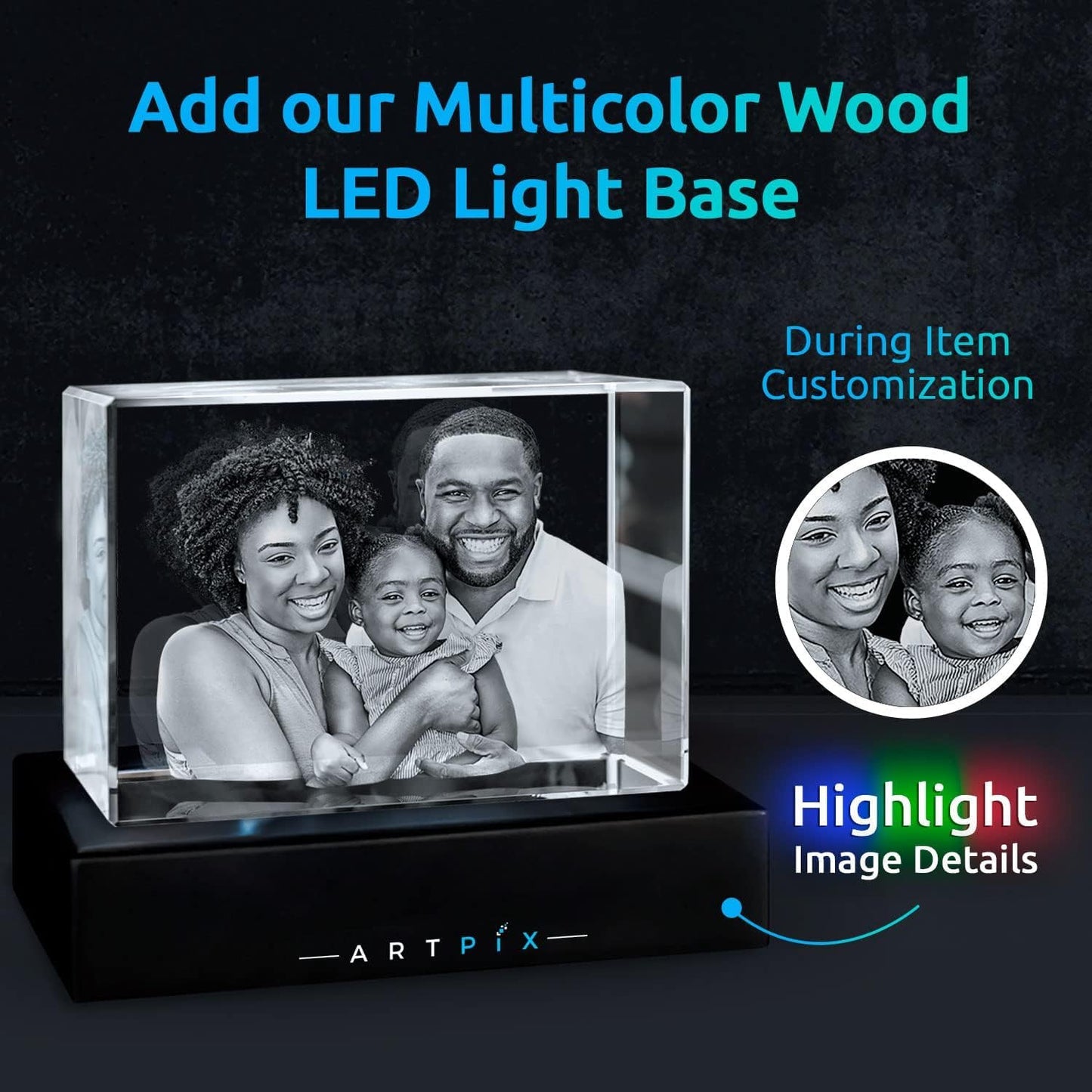 ArtPix 3D Crystal Photo, Personalized Gifts for Women, Wife, Her, Him, Men, Husband, Grandma, Great Customized Gift With Your Own Photo, Custom Glass 3D Laser Etched Picture Wedding