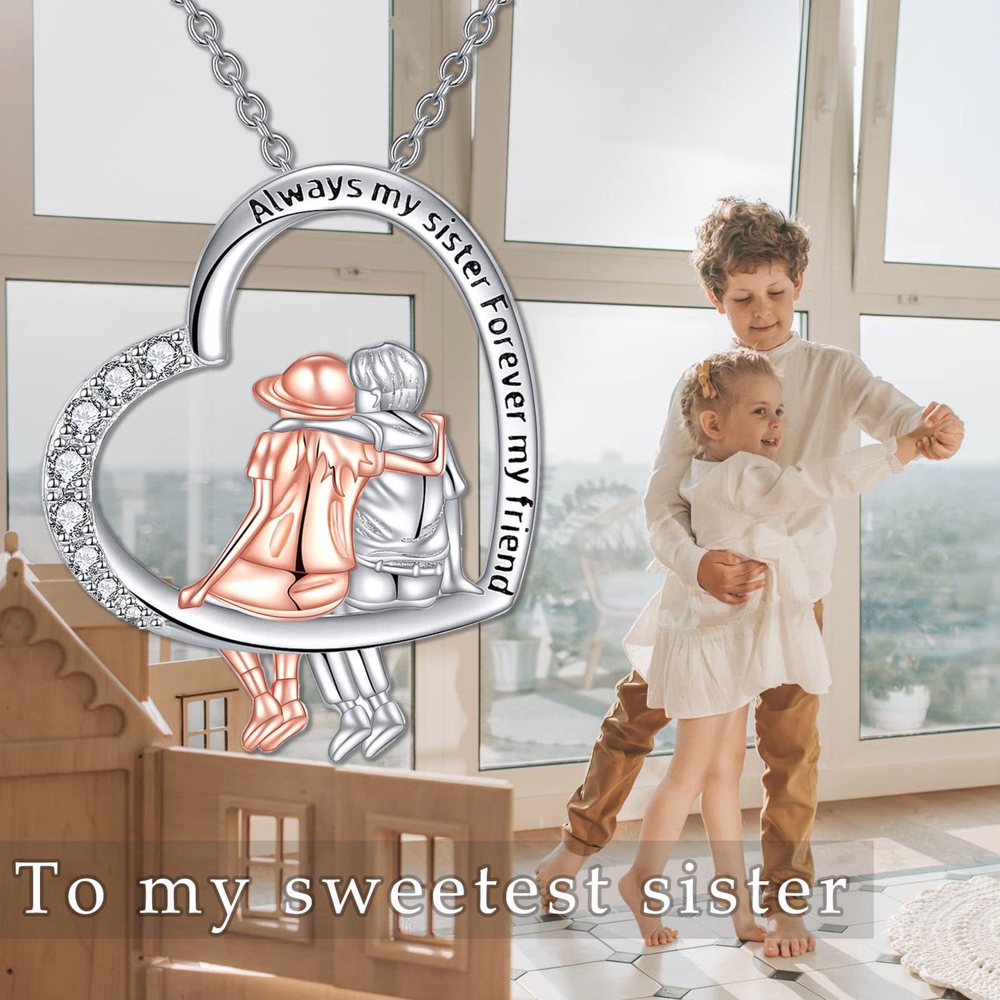 WINNICACA Sterling Silver Brother and Sister Necklace Best Anniversary Birthday Gift From Brother Always My Sister Forever My Friend Graduation Christmas Gifts
