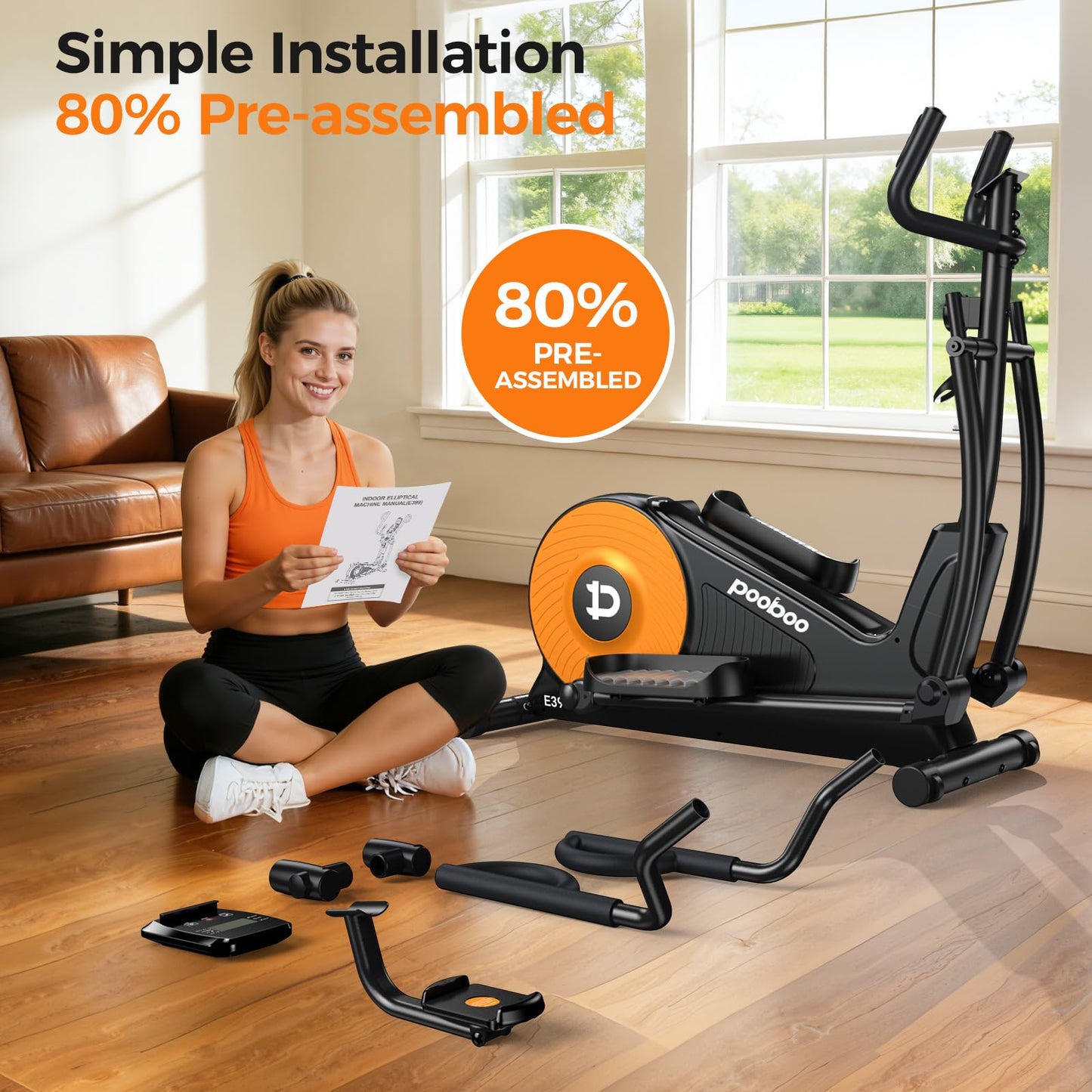 pooboo Elliptical Machine, Elliptical Exercise Machine with 16-Level Resistance& Hyper-Quiet Magnetic Driving System, Elliptical Machine for Home with LCD Monitor&15.5IN Stride, 350LBS Weight Capacity