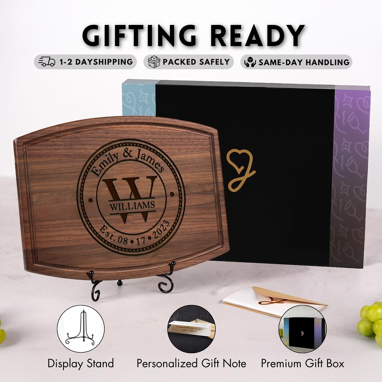 Personalized Wedding Gifts for Couples - Custom Cutting Board, Engraved Wood Charcuterie Board, Bridal Shower & Anniversary Gift, Customized Kitchen Board, Unique Gift Idea for Newlyweds
