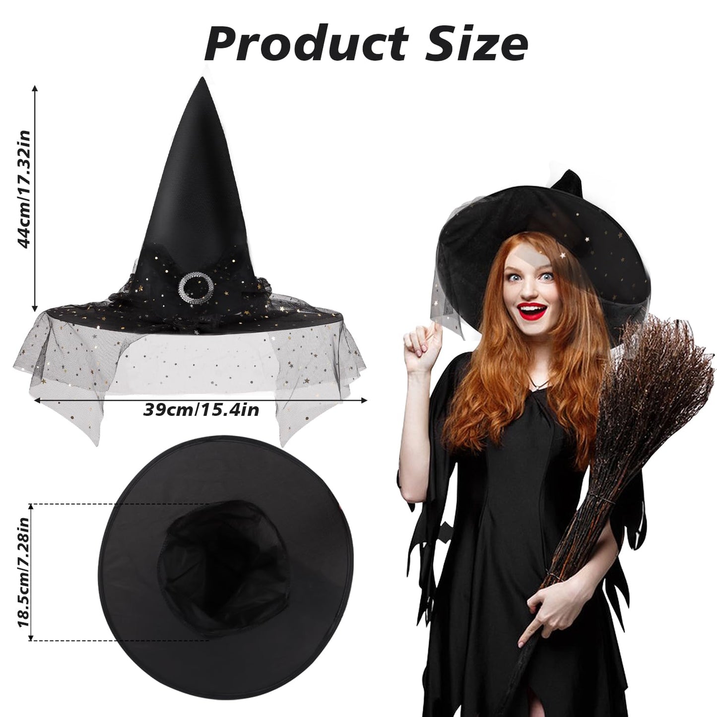 LOKIPA Witch Hat, Black Witches Hats for Women Novelty Cosplay Accessories for Halloween Costume Party