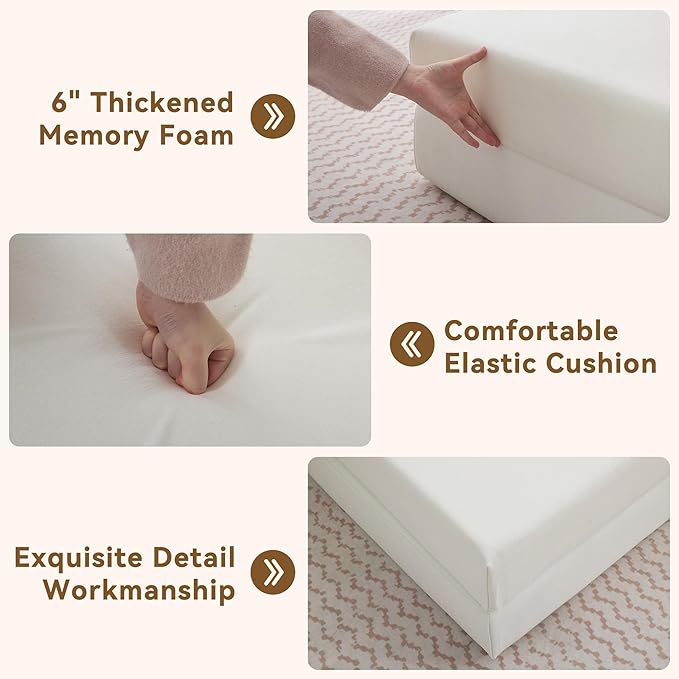 WUTUTUEE Folding Sofa Bed Convertible Floor Couch Foldable Chair Bed with Pillow，Linen Sleeper Chair Futon,Foldable Memory Foam Mattress for Bedroom/Living Room/Dorm/Office (Beige, Single)