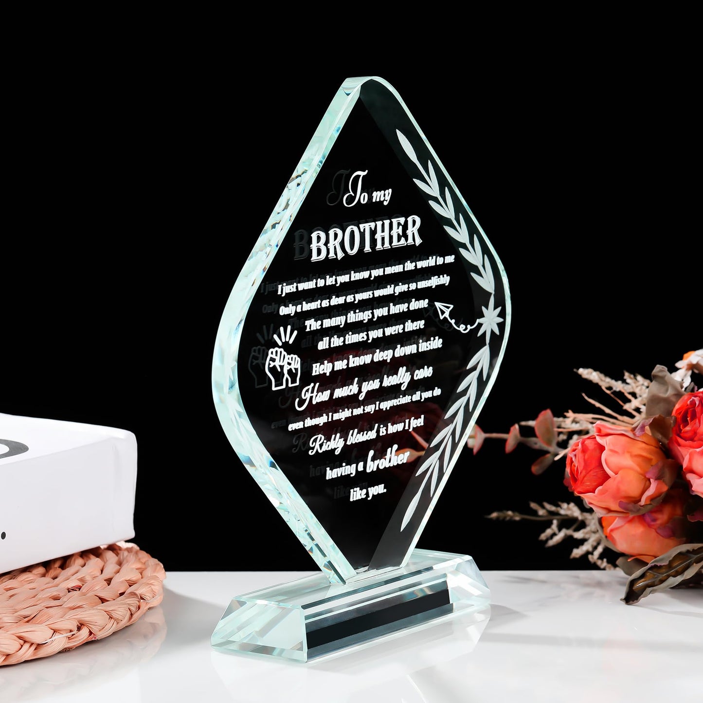 Enjinkail Gifts for Brother from Sister Crystal Brother Plaque Keepsake Meaningful to My Brother Gifts for Adult, Fathers Day, Christmas, Birthday, Valentine's Day, Thanksgiving Day