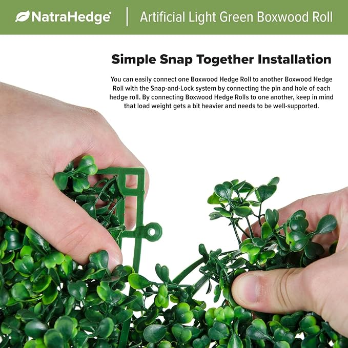 NatraHedge Artificial Boxwood Roll Panels UV Protected for Outdoor Use 33 SQF (Light Green Roll)