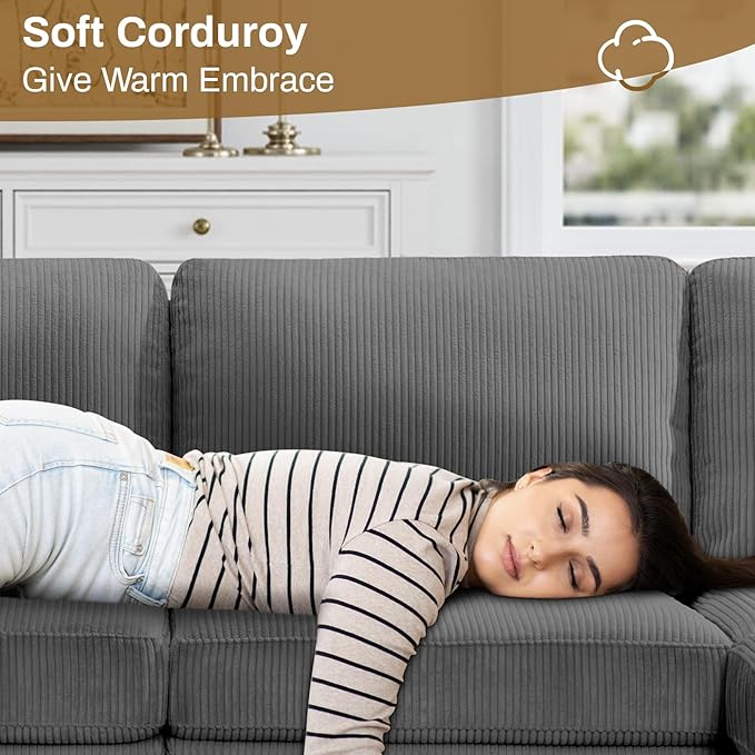 Legend Vansen Oversized Modular Sectional Sofa,8 Seat U Shaped Couch with Ottoman,Corduroy Sofa with Deep Seat,Convertible Large Sectional Couches for Living Room (Grey, U-8)
