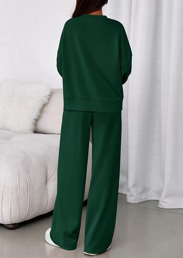 PRETTYGARDEN 2 Piece Sets For Women Fall Trendy Long Sleeve Sweatshirt Wide Leg Pants Loungewear Set Matching Sweatsuit