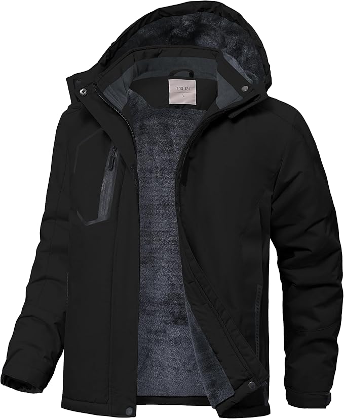 Buyboxs Kids Winter Jackets Warm Fleece Waterproof Snow Jacket with Zipper Pockets Detachable Hood