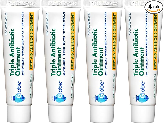 Globe Triple Antibiotic Ointment 1.0 oz (4 Pack), First Aid Ointment for Minor Scrapes, Cuts, and Burns to Help Prevent In...