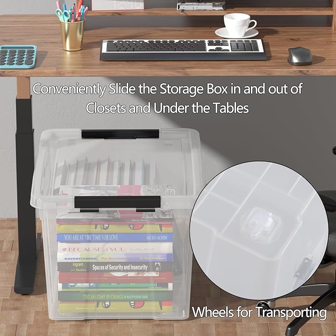 50 Quart Plastic Storage Bins with Lids and Wheels, Large Clear Plastic Storage Totes, 4 Pack