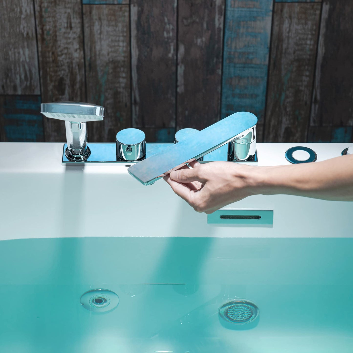 WOODBRIDGE 66-1/2" x 31-7/8" Whirlpool Water Jetted and Air Bubble Freestanding Heated Soaking Combination Bathtub withFaucet, BJ200+F0041CH