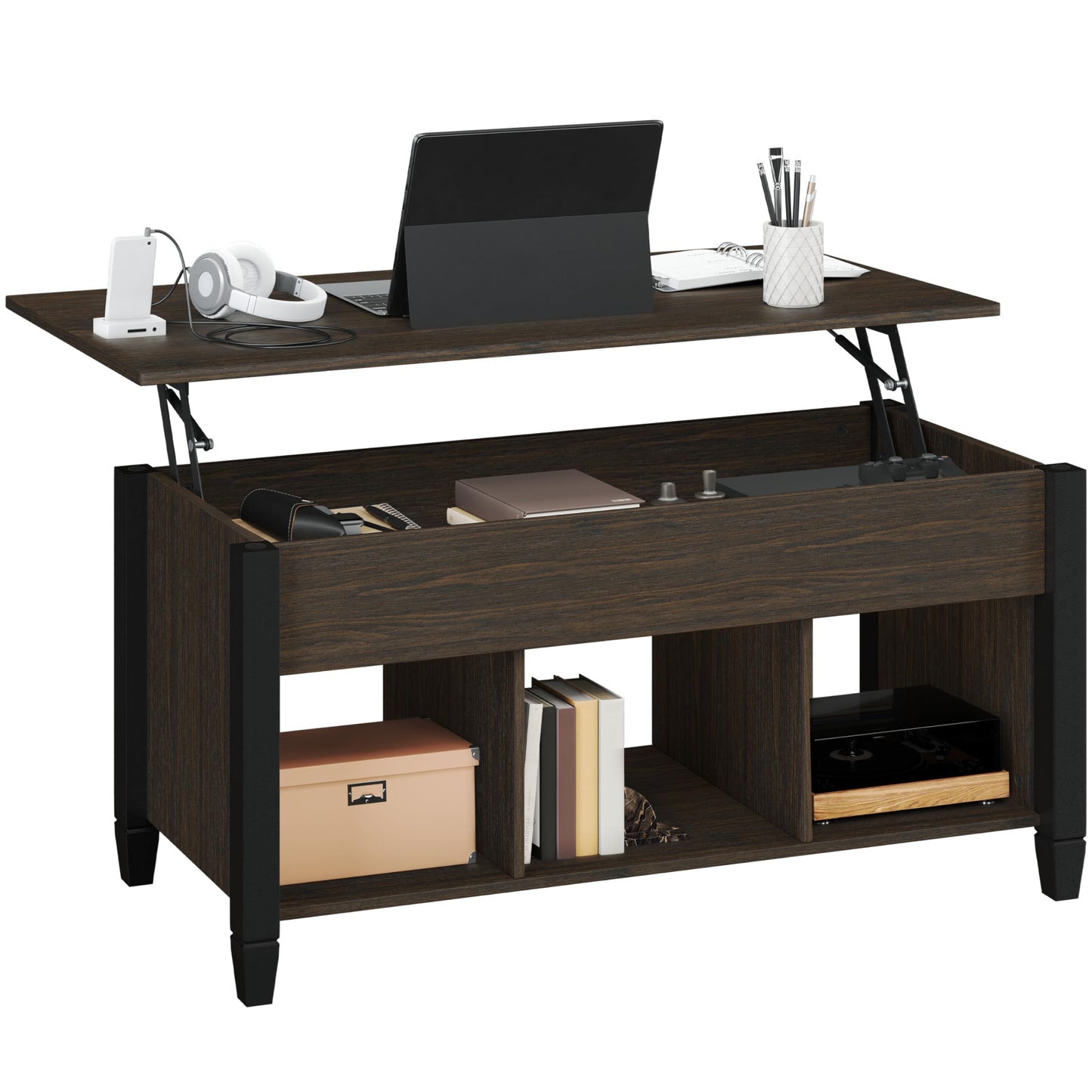 Yaheetech Coffee Table, 41in Lift Top Coffee Table with Storage Hidden Compartment & Shelf, Retro Coffee Center Table with Lift Tabletop for Living Room, Espresso