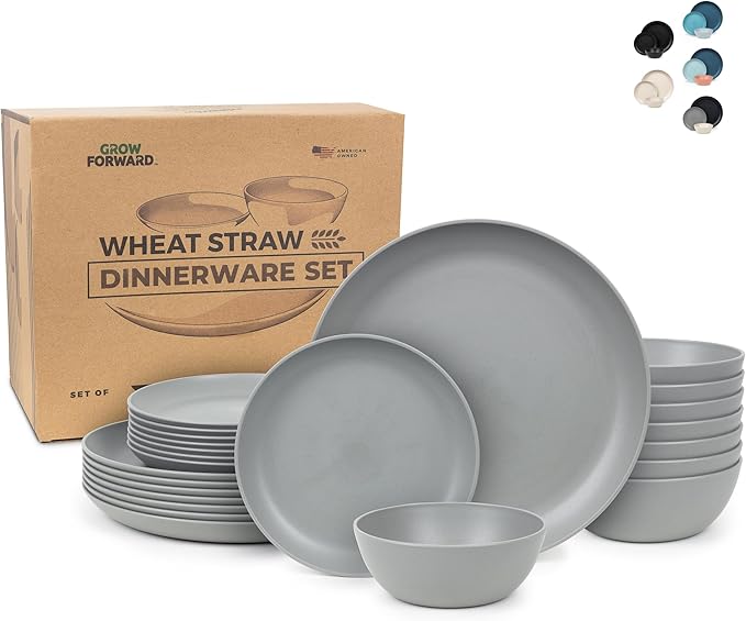Grow Forward 24-piece Premium Wheat Straw Dinnerware Sets for 8 - Unbreakable Dishwasher & Microwave Safe Plastic Plates a...