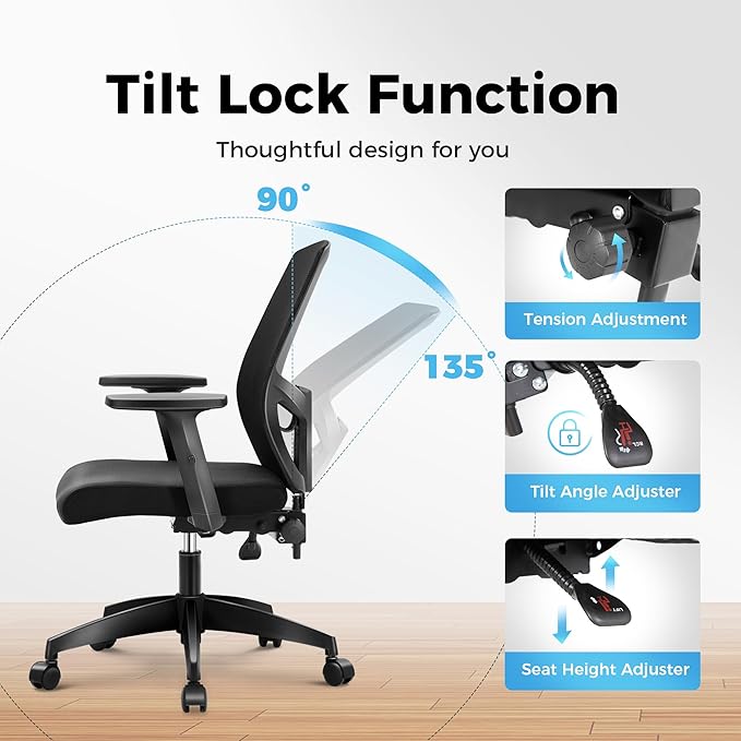 MAISON ARTS Mesh Office Chair Set of 3, Ergonomic Home Desk Chair with Lumbar Support, Mid-Back Computer Task Chair with Breathable Mesh and Adjustable Armrests for Home Office