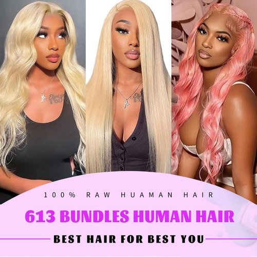 12A 613 Bundles Human Hair 28 Inch Blonde Bundles Human Hair 100% Unprocessed Brazilian Virgin Raw Weave Bundle 1 Bundle Blonde Straight Human Hair for Women