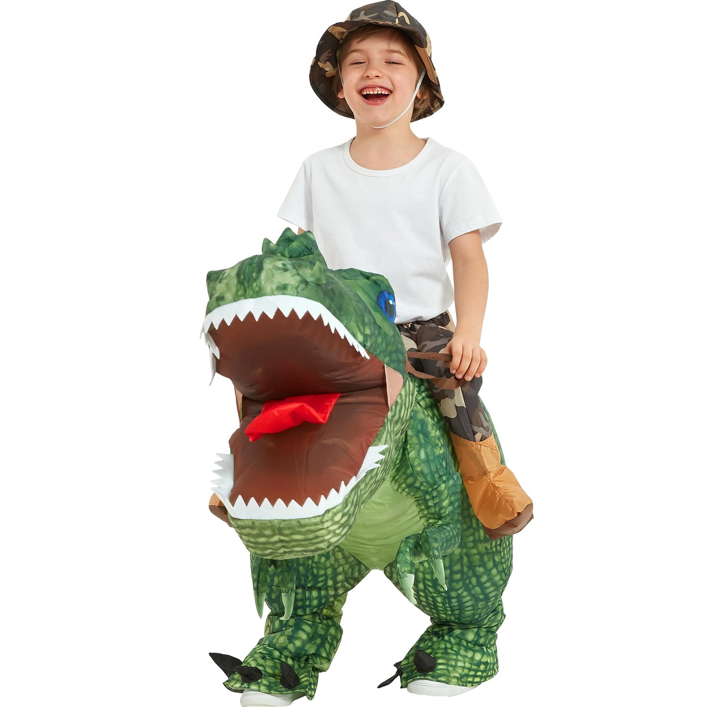 One Casa Inflatable Dinosaur Costume Riding T Rex Air Blow up Funny Party Halloween Costume for Kids (4-6 Yrs)