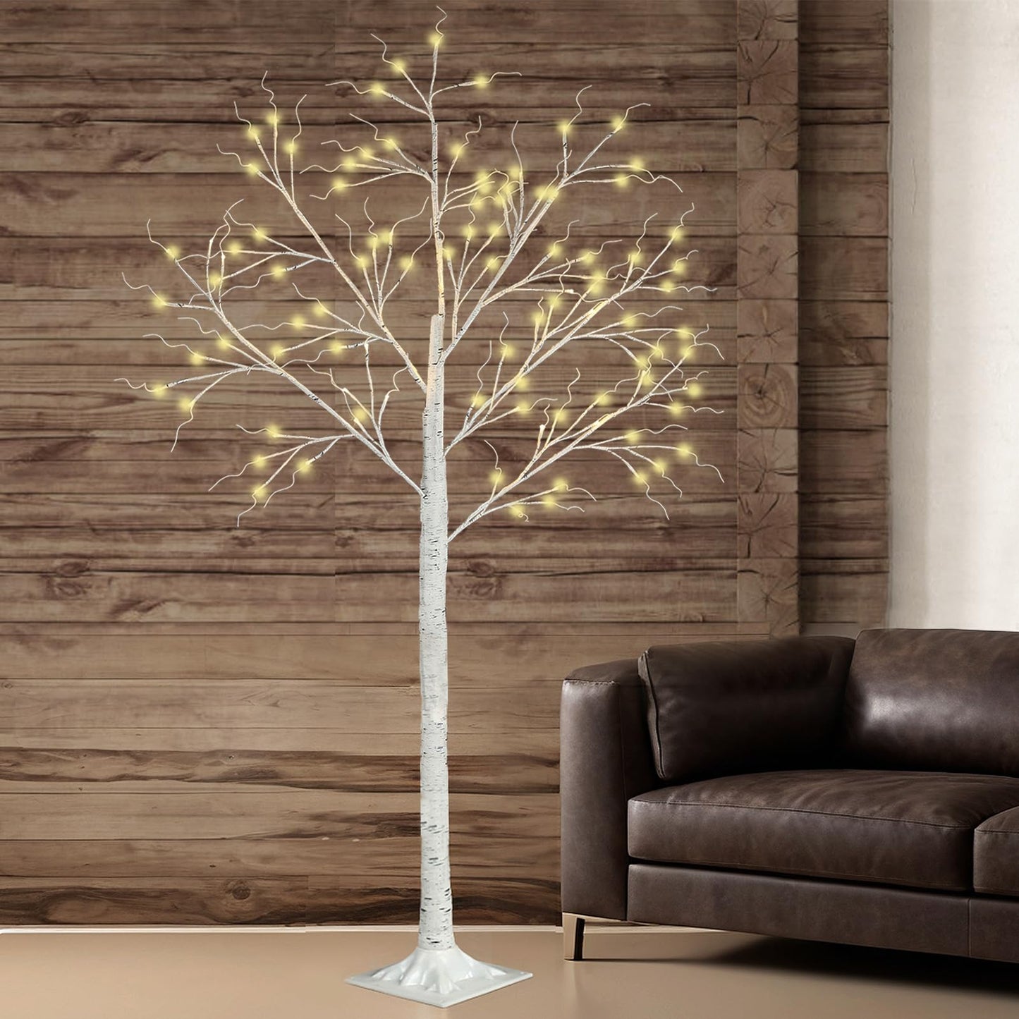 Fanshunlite Lighted Warm White Birch Tree 6FT 96 LED for Independence Day Party Decorations Home Wedding Festival, Indoor Outdoor Use