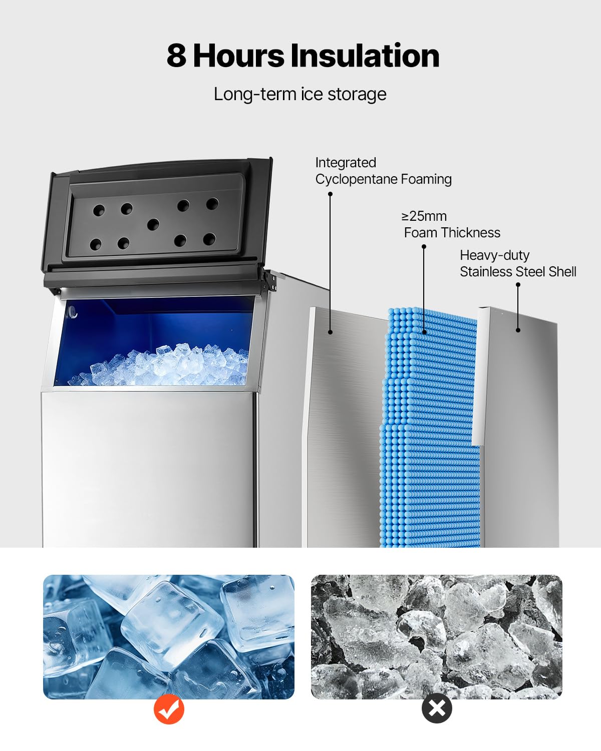 VEVOR Commercial Ice Maker Storage Bin, 500 LBS Capacity Ice-Bin, Stainless Steel Commercial Ice Storage Bin with Adjustable Anti-Slip Rubber Feet, Suitable for Restaurant Hotel and Beverage Shops