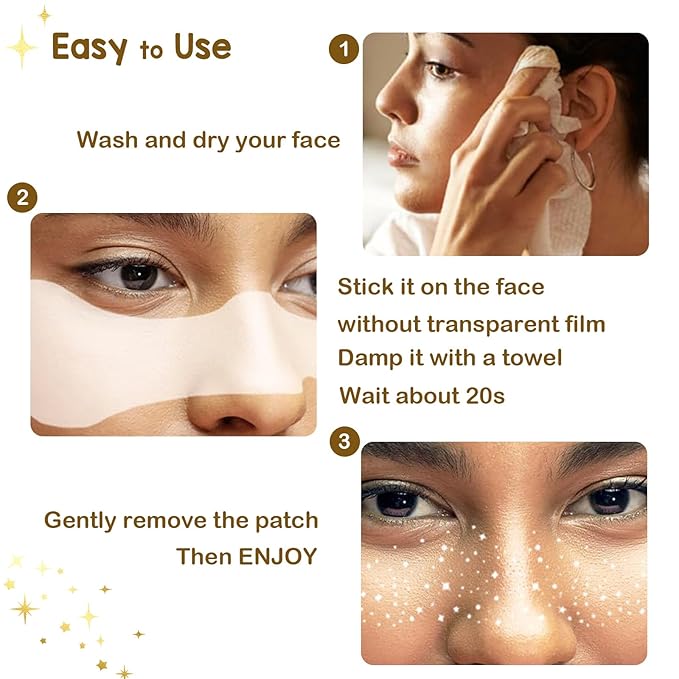 Artlunar 12Pcs Christmas Gold Sparkle Makeup Patches - Body Glitter Stickers for Face and Body, Perfect for Festivals and Parties (Gold),Christmas Makeup Gifts for Women and Girl.