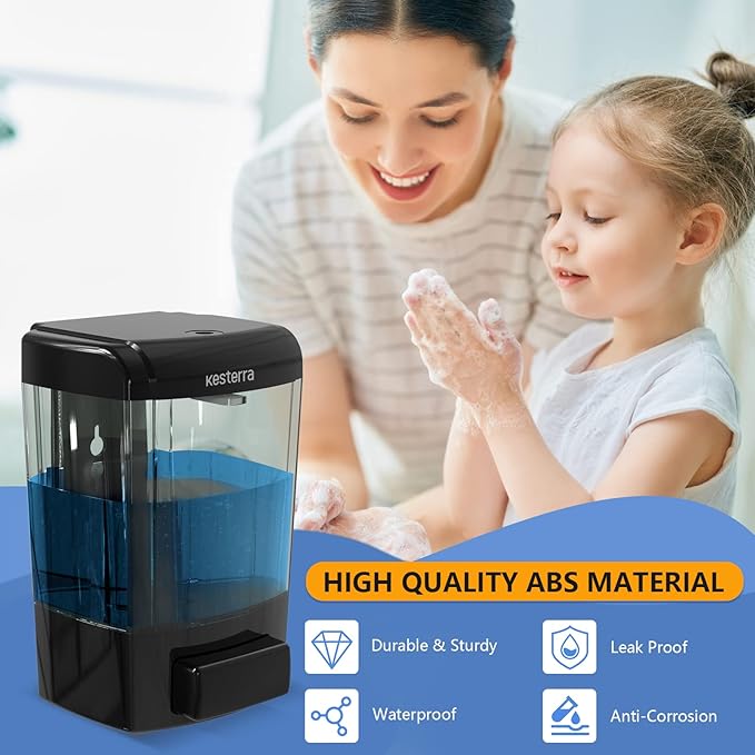 Manual Soap Dispenser, 23.7oz/700ml Wall Mount Soap Dispenser, Large Capacity Kitchen Bathroom Hand Soap Pump, Commercial Refillable Shampoo Shower Gel Lotion Dispenser, Black