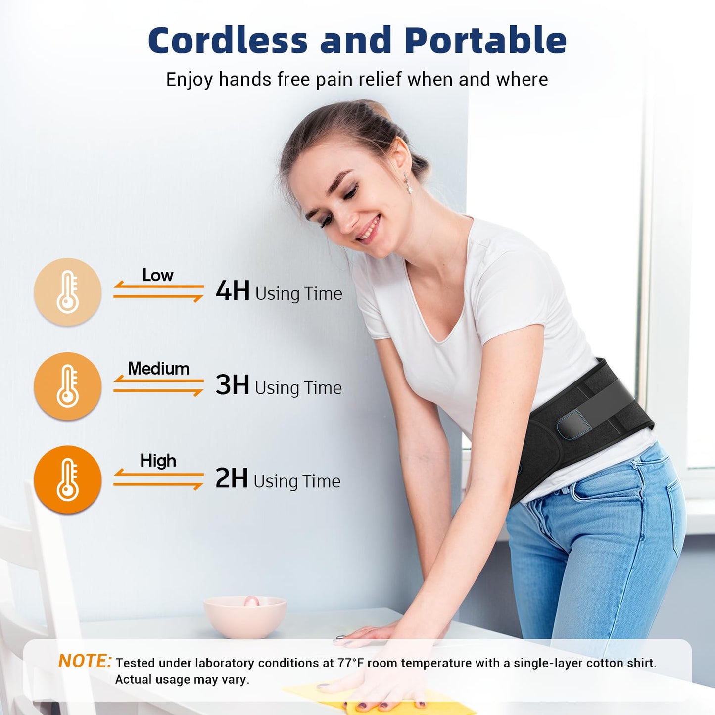 Comfytemp Cordless Heating Pad with Back Brace for Lower Back Pain Relief, Portable Wireless Heated Waist Belt Rechargeable Lumbar Support, 3 Heat 3 Timer, Birthday Gift for Men Women, 52"(No Massage)