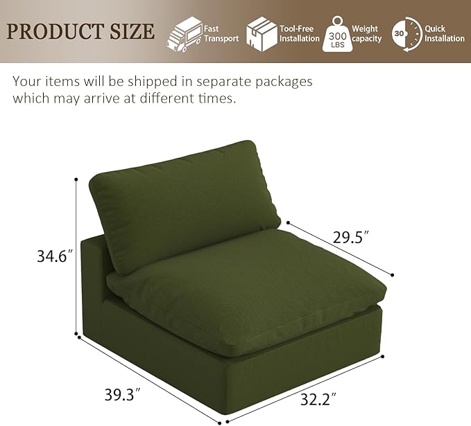 Forest aesthetics Modular Sectional Sofa,Extra Comfty Deep-Seat-Filled Couch,Green Modern Couches for Living Room,Apartment,Office,Small Space
