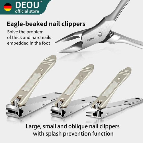 DEOU Manicure Sets Nail Clippers Stainless Steel Manicure and Pedicure kit Girls Professional Nail Files and Men's Grooming Scissors Tools for Home Personal Care or Gifts (Gray)