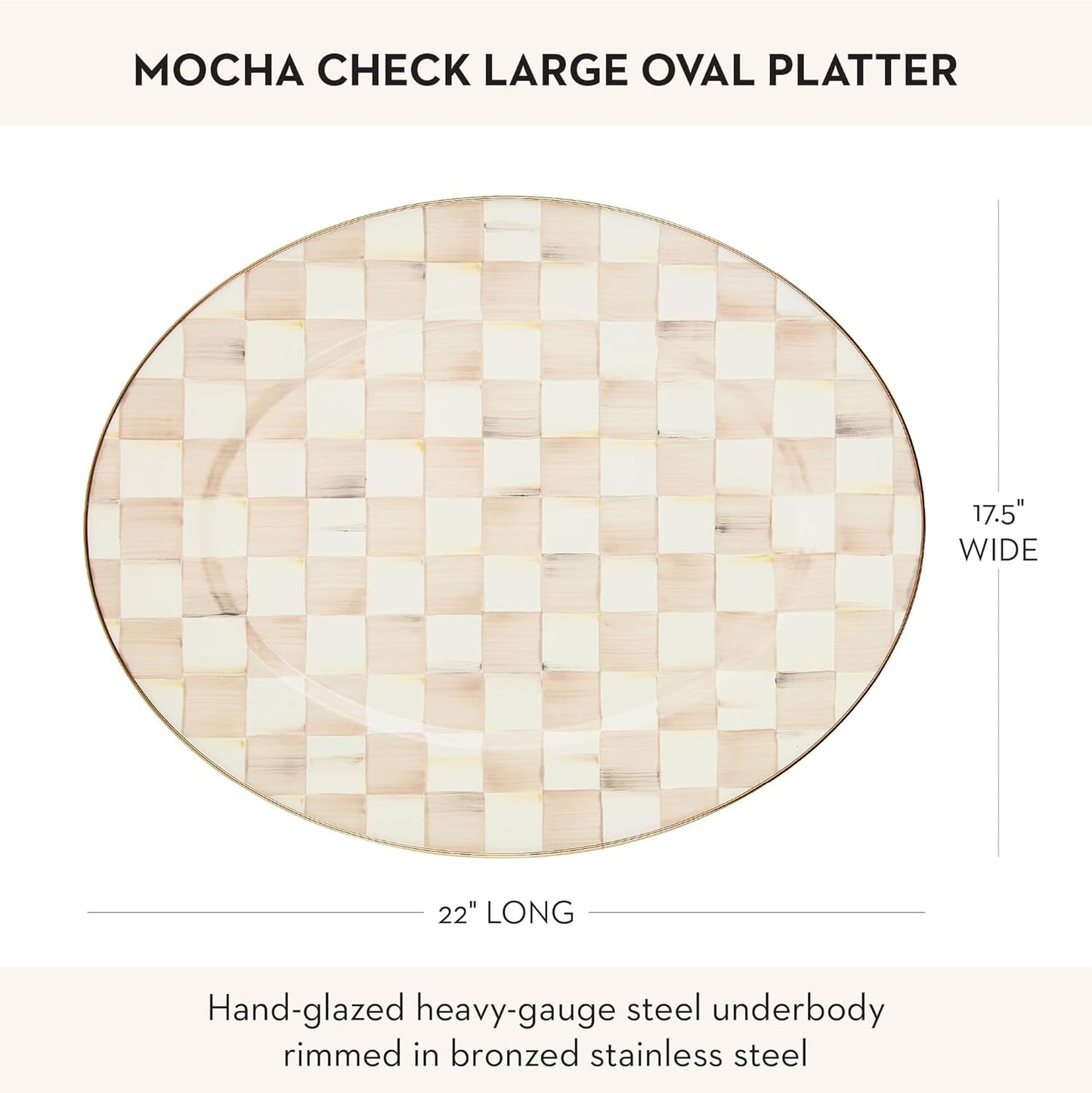 MACKENZIE-CHILDS Enamel Oval Platter, Serving Plate for Entertaining, Large, Brown-and-White Mocha Check