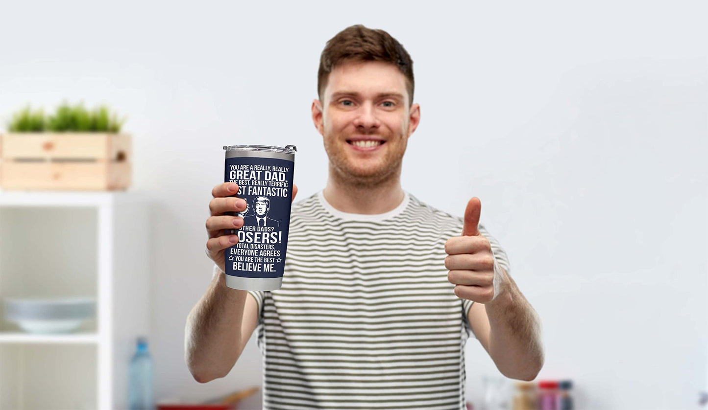 BETHEGIFT Gifts for Dad from Daughter, Son, Kids on Fathers Day, Christmas - Funny Fathers Day Tumbler - Present for Father - Dad Birthday Tumbler 20oz, Navy Insulated Stainless Steel