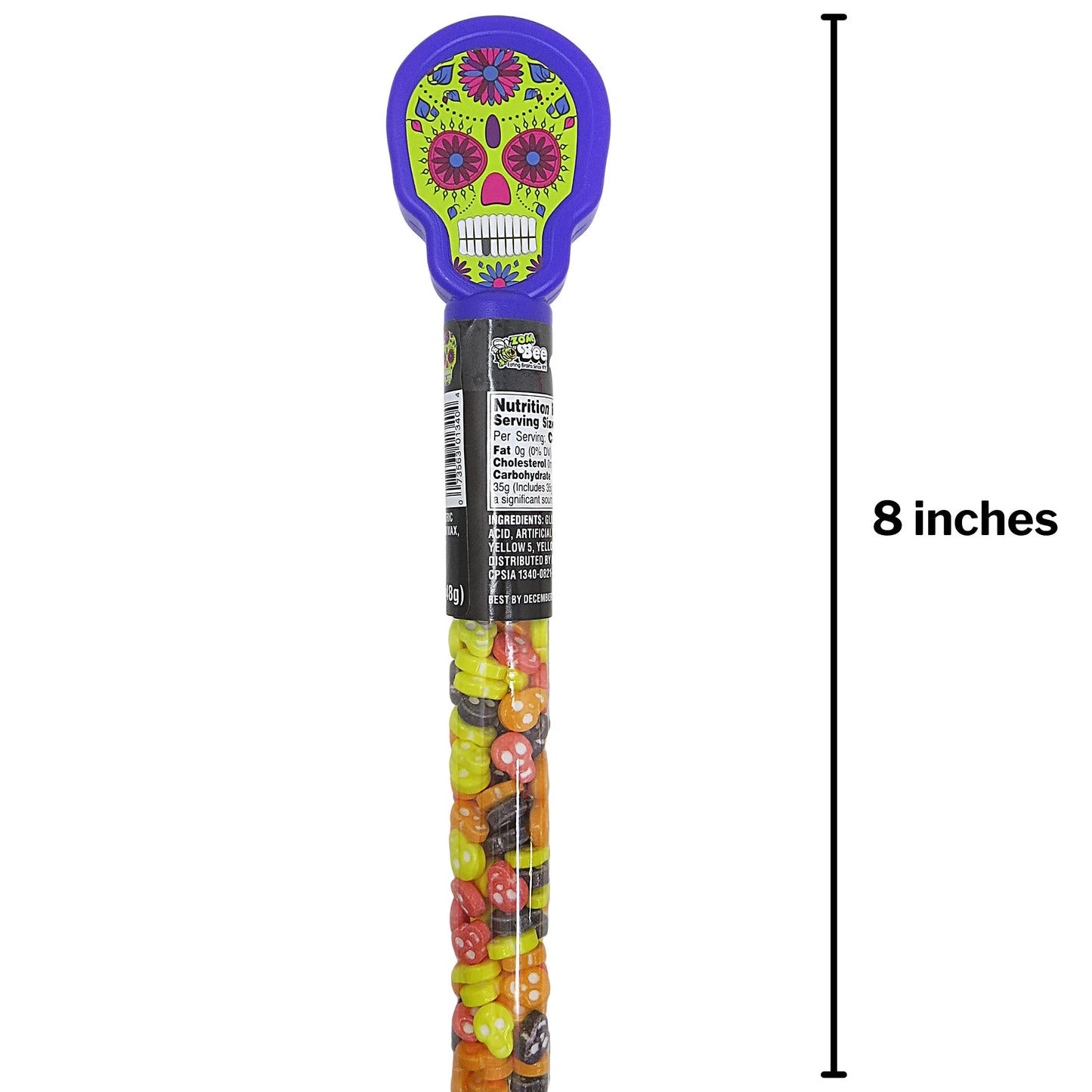 Needzo of the Dead Sugar Skull Plastic Candy Tubes with Hard Candies Inside, Dia De Los Muertos Party Favors, Small Halloween Gifts, Pack of 4