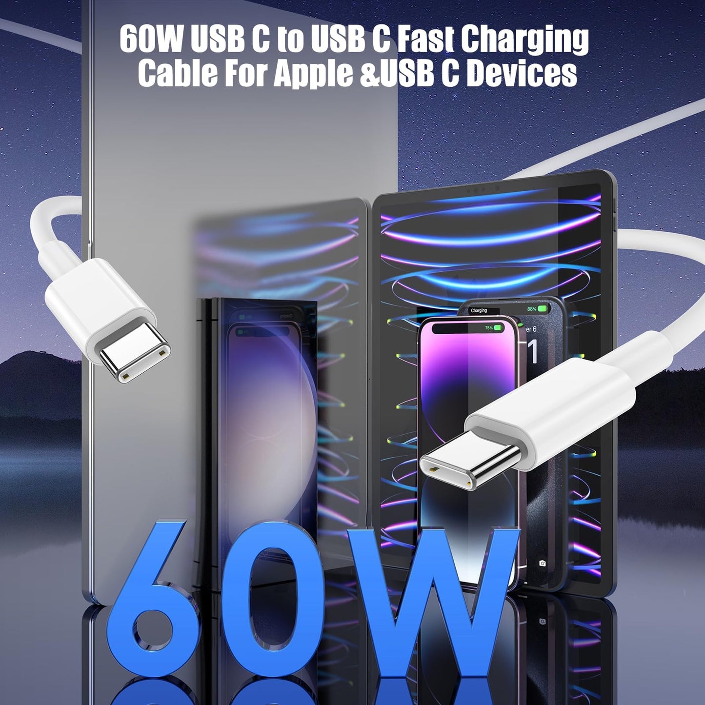 3-Pack [3.3Ft+10Ft+10Ft] 60W Usb C To Usb C Cable, Type C Fast Charging Cable For Iphone Air 17 16E 16 15 Pro Plus Pro Max,For G