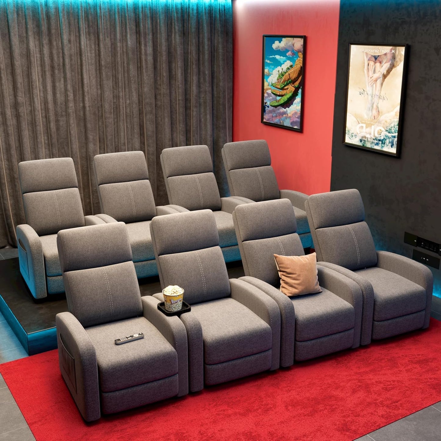 Push Back Recliner Chair for Adults - Ergonomic Single Sofa with Tall Back, Wide Arms & Padded Seat, Side Pocket for Remote - Adjustable Lazy Reclining Chair for Living Room Home Theater Seating