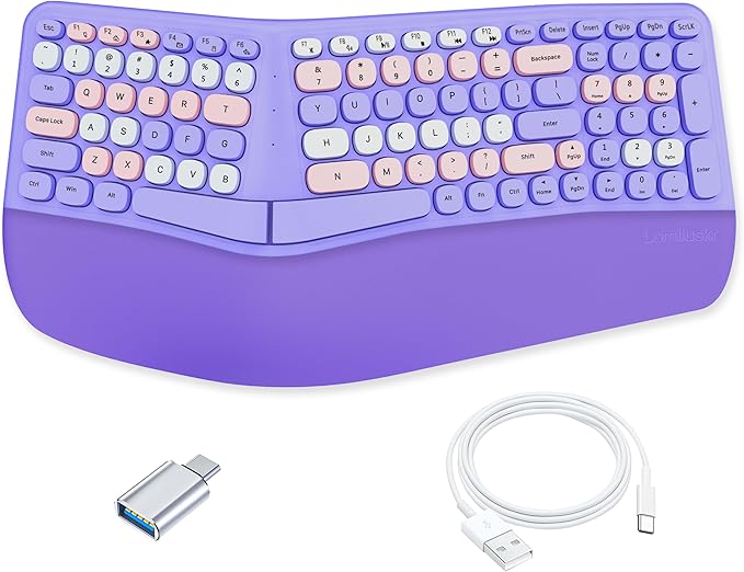 Lomiluskr Wired Ergonomic Keyboard with PU Wrist Rest, Carpal Tunnel Keyboard, Colorful Split Ergo Design, Comfortable Nat...