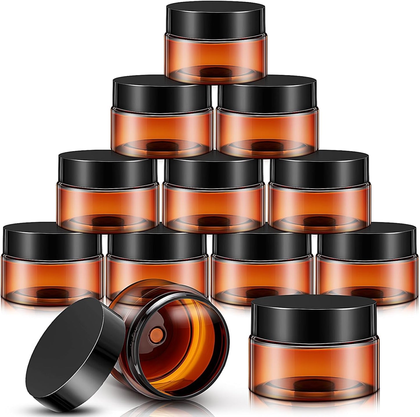 SATINIOR 12 Pack 6 oz Plastic Container Jars with Lids Round Clear Travel Cosmetic Container Slime Jars for Toiletries, Lotion, Cream, Ointments, Makeup, Rhinestone, Samples, Kitchen Storage(Amber)