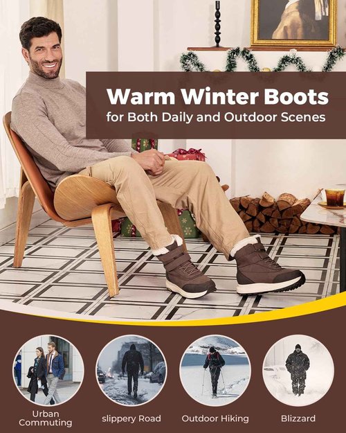 FitVille Wide Mens Snow Boots Fur Lining Extra Wide Winter Boots for Men Non-slip Warm Shoes for Outdoor Hiking