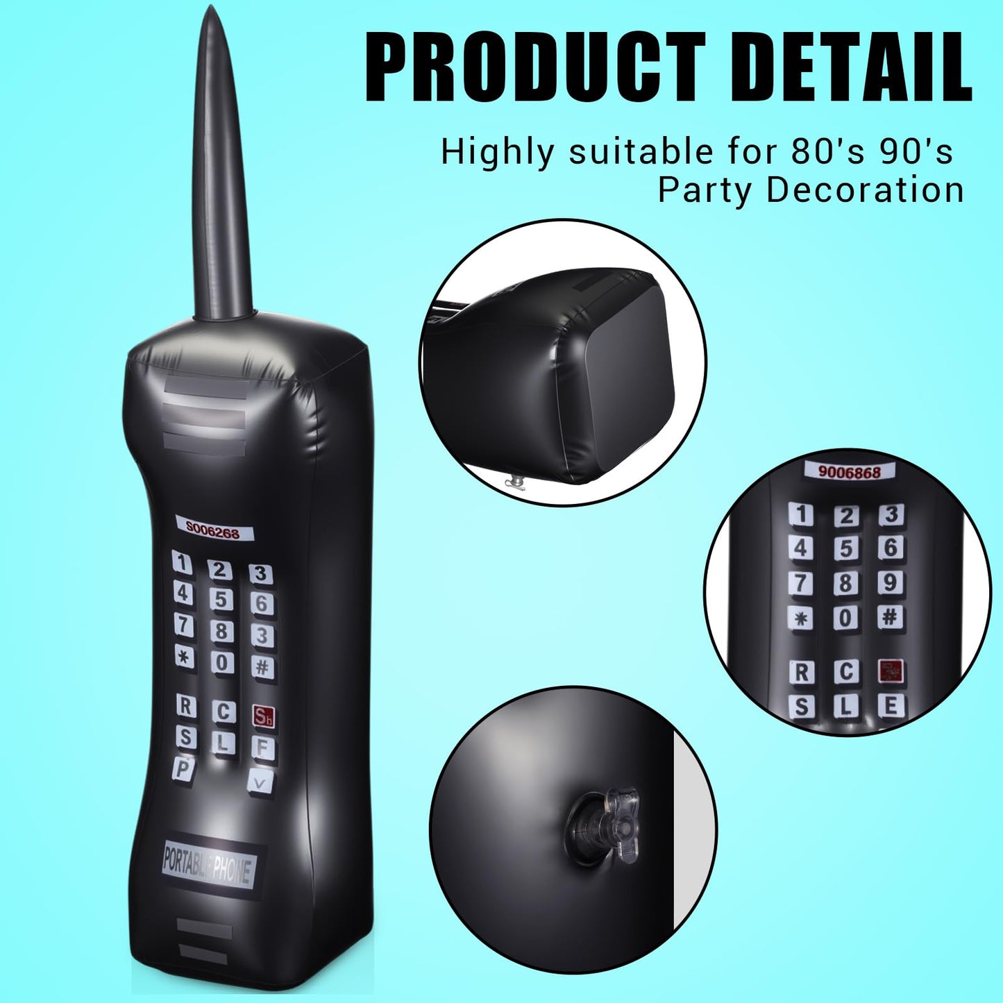 Gejoy 2 Packs Inflatable Mobile Phone Inflatable Retro Mobile Phone 80's 90's Party Decoration Hip Hop Costume Birthday Theme Props Fancy Dress Accessory,30 Inches (Black)