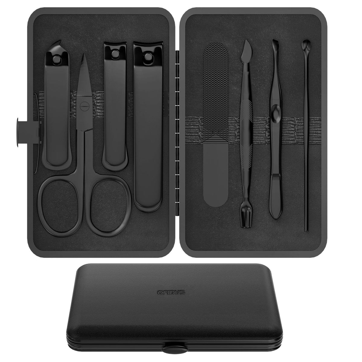 OFIDUS Precision 8 Pieces Mens Nail Grooming Travel Kit, Stainless Steel Manicure Set with Fingernail & Toenail Clippers, Nail F