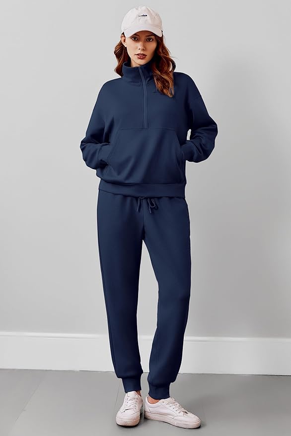 PINSPARK 2 Piece Sets for Women 2025 Fall Travel Outfits Long Sleeve Tracksuit Joggers Sets Half Zip Sweatsuit Matching Set