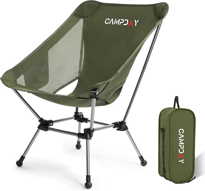 Campday Camping Chair Portable Hiking Ultralight Backpacking Small Lightweight Folding Chair for Outdoor Camp Hunting Beach Picnic Concert, Supports 330lbs (Green,1PCS)