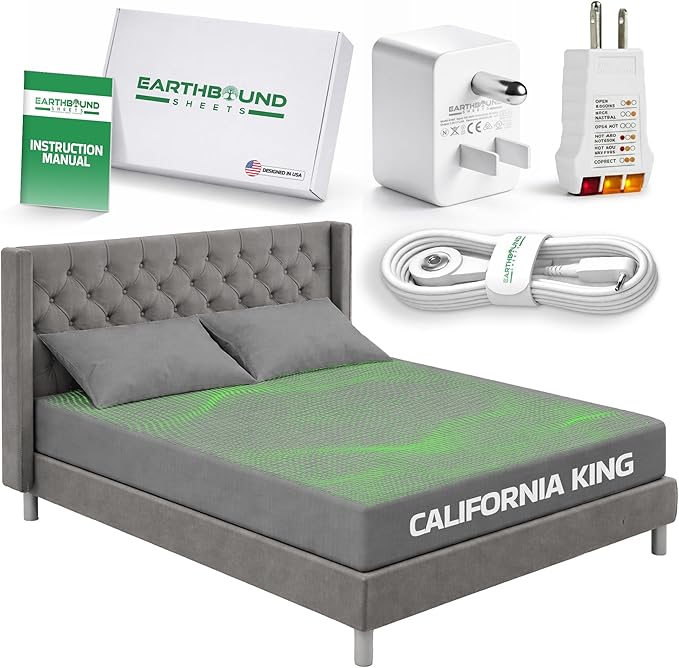 Earthbound Grounding Sheets California King - Improve Sleep and Relax with Our 90% Organic Cotton, 10% Pure Silver Grounded Sheet | Fitted Well Deep Pocket Grounding Well Bed Sheet - Gray