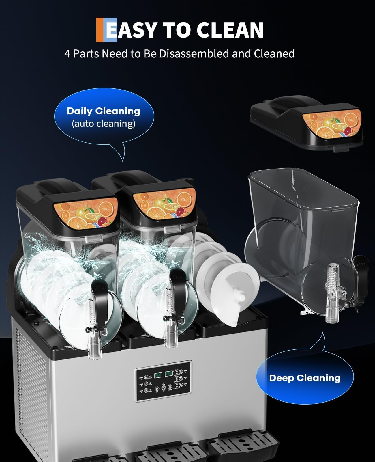 Commercial Slushy Machine 15L×3 Triple Tank, 45L Frozen Drink Machine, 180 Cups 1200W Stainless Steel Margarita Slush Maker, Fast Cooling Low Noise Auto Clean, for Restaurants Cafes Bars Food Trucks